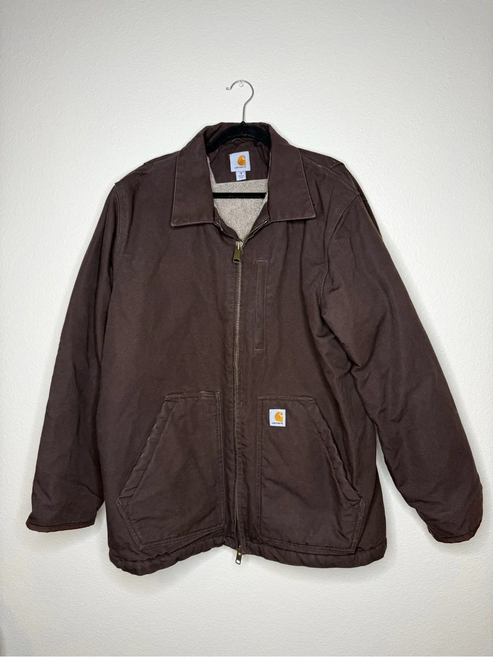 Carhartt Men's Bartlett Loose Fit Washed Duck Sherpa-Lined Coat XL Dark Brown